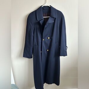 Women's Navy Double-Breasted Wool Trench Coat